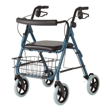 Guardian blue rollator walker with 8-inch wheels, front view.