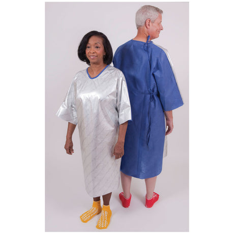 Patient Warming Gown Thermoflect® One Size Fits Most Silver / Blue Disposable - Behope