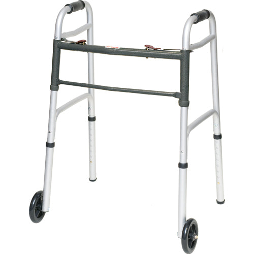 Déambulateur pliable en aluminium pour enfant, 5 roues, 2 boutons de déverrouillage