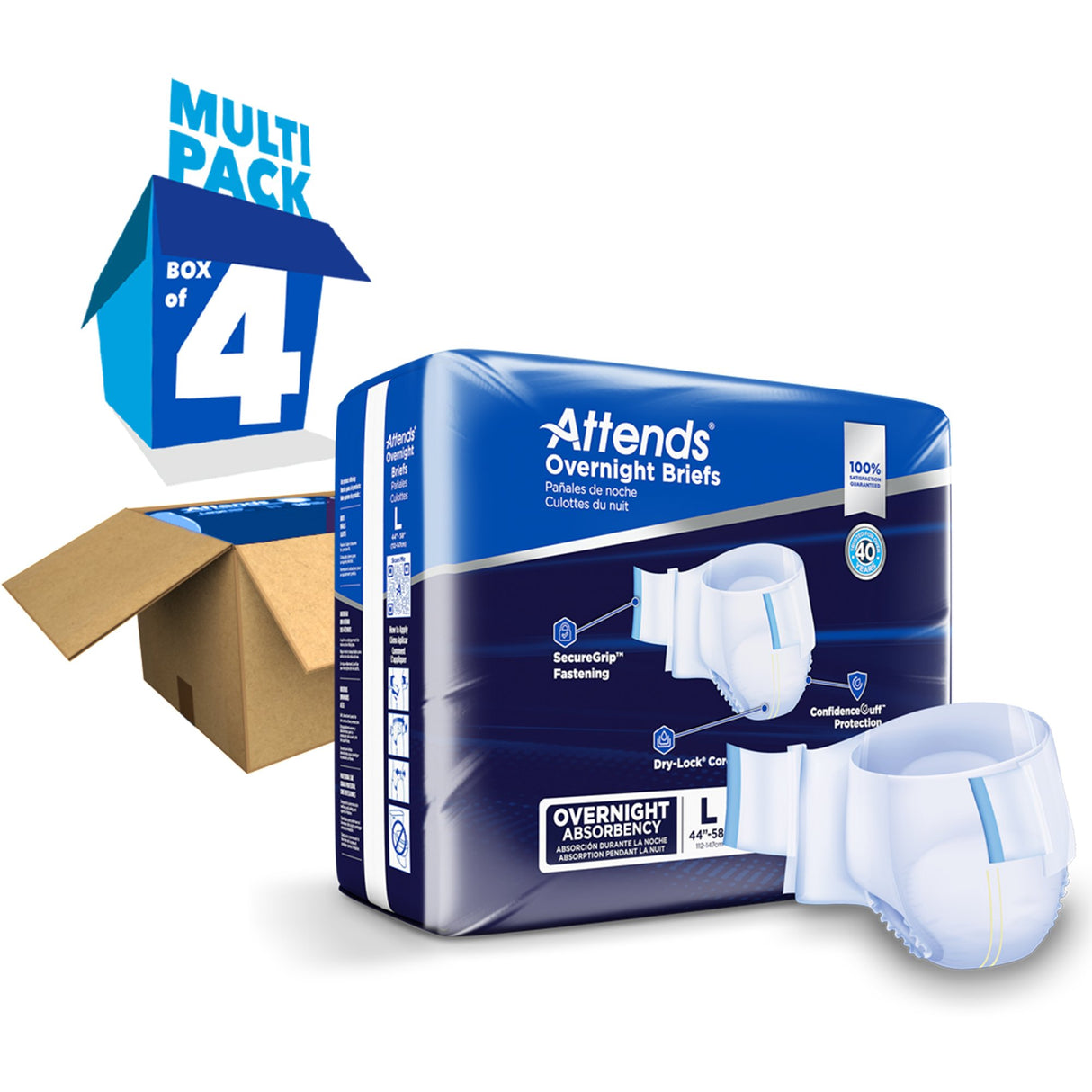 Unisex Adult Incontinence Brief Attends® Overnight Large Disposable Heavy Absorbency - BeHope