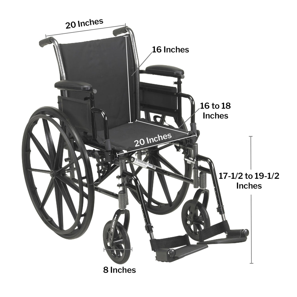 Lightweight Wheelchair McKesson Dual Axle Desk Length Arm Swing-Away Footrest Black Upholstery 20 Inch Seat Width Adult 300 lbs. Weight Capacity - BeHope