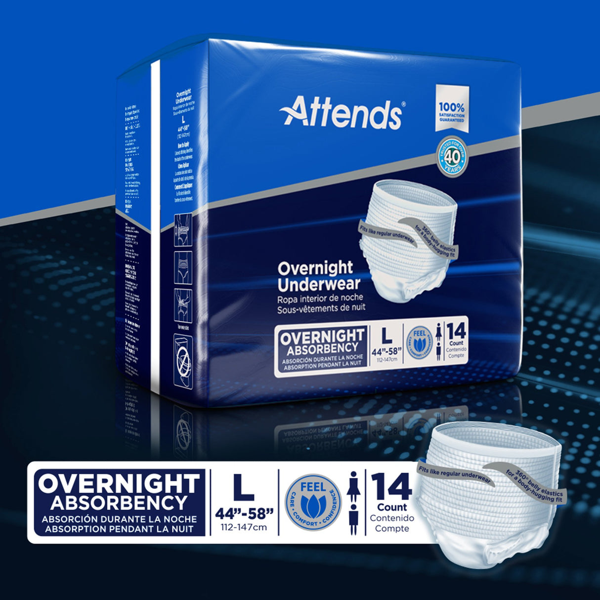 Unisex Adult Absorbent Underwear Attends Overnight Pull On with Tear Away Seams Large Disposable Heavy Absorbency