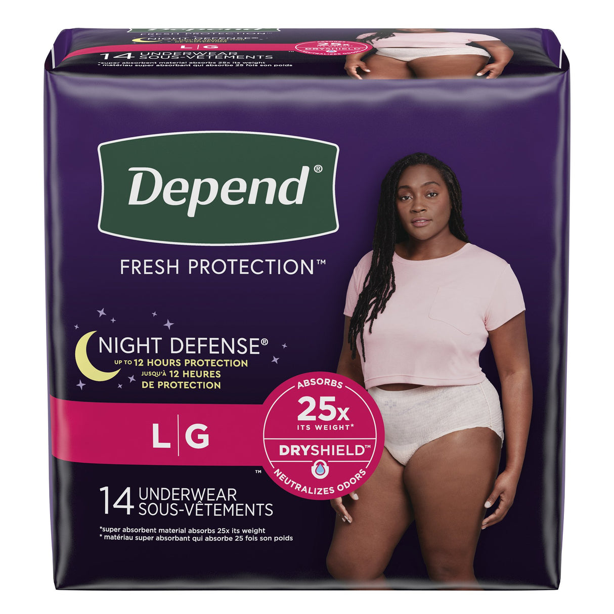 Female Adult Absorbent Underwear Depend® Night Defense® Waistband Style Large Disposable Heavy Absorbency - BeHope