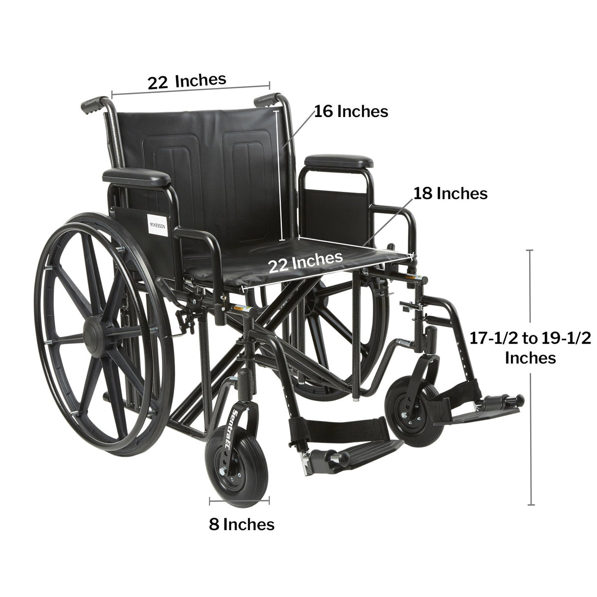 Bariatric Wheelchair McKesson Dual Axle Desk Length Arm Swing-Away Footrest Black Upholstery 22 Inch Seat Width Adult 450 lbs. Weight Capacity - BeHope