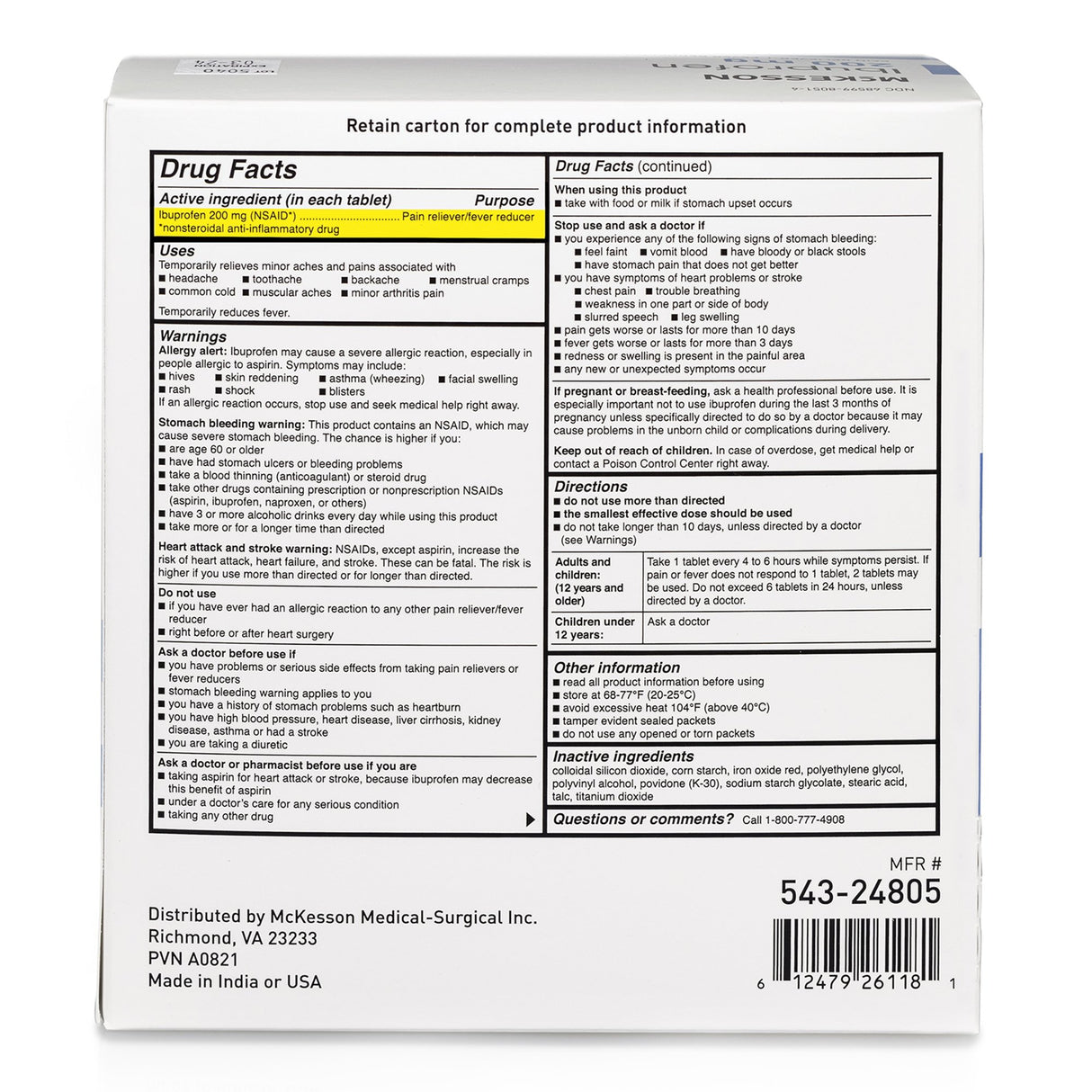Pain Relief McKesson 200 mg Strength Ibuprofen Unit Dose Tablet 200 per Box - BeHope