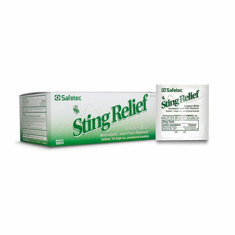 Sting and Bite Relief Ethyl Alcohol / Lidocaine Safetec® Towelette Individual Packet - BeHope