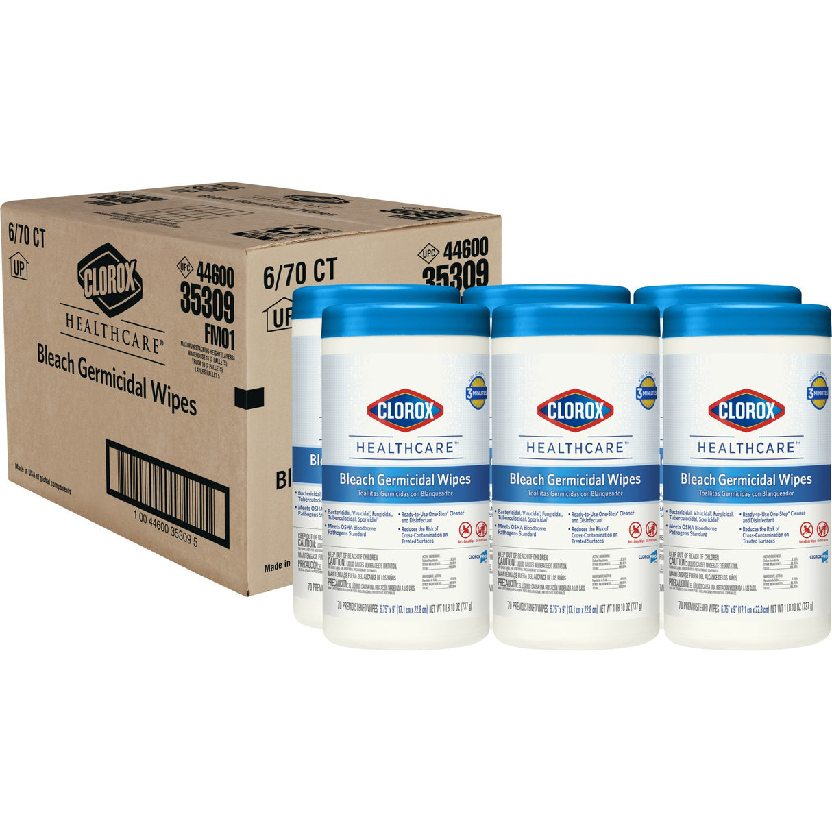 Surface Disinfectant Cleaner Clorox Healthcare® Premoistened Bleach Germicidal Manual Pull Wipe 70 Count Canister Chlorine Scent NonSterile - BeHope