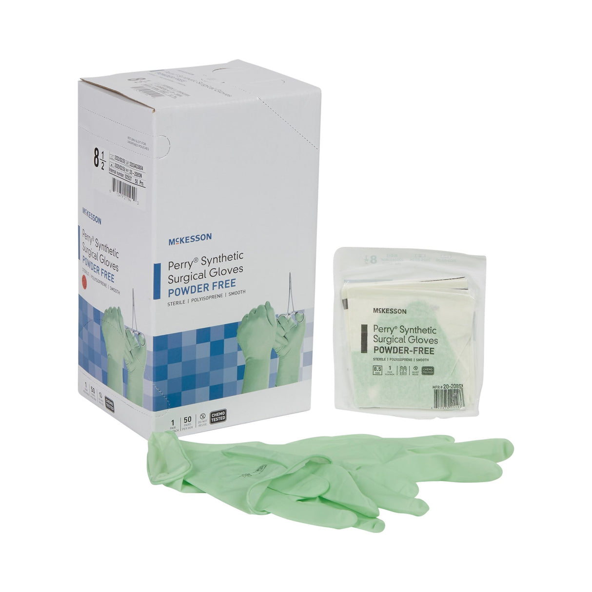 Surgical Glove McKesson Perry® Performance Plus Size 8.5 Sterile Polyisoprene Standard Cuff Length Smooth Green Chemo Tested - BeHope
