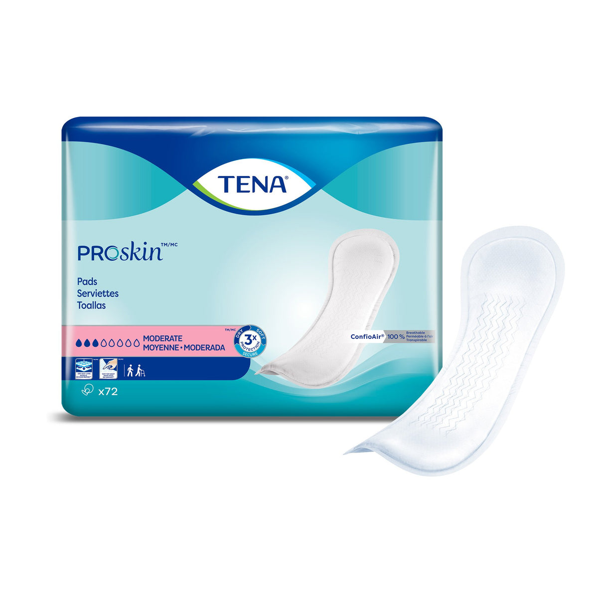 Bladder Control Pad TENA ProSkin Moderate 11 Inch Length Moderate Absorbency Dry-Fast Core One Size Fits Most