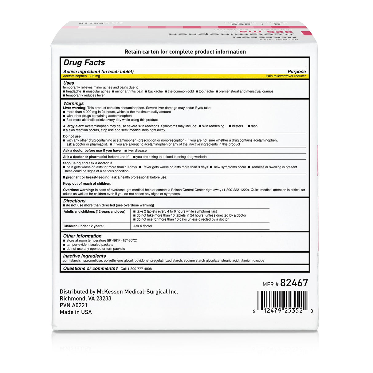 Pain Relief McKesson 325 mg Strength Acetaminophen Unit Dose Tablet 250 per Box - BeHope