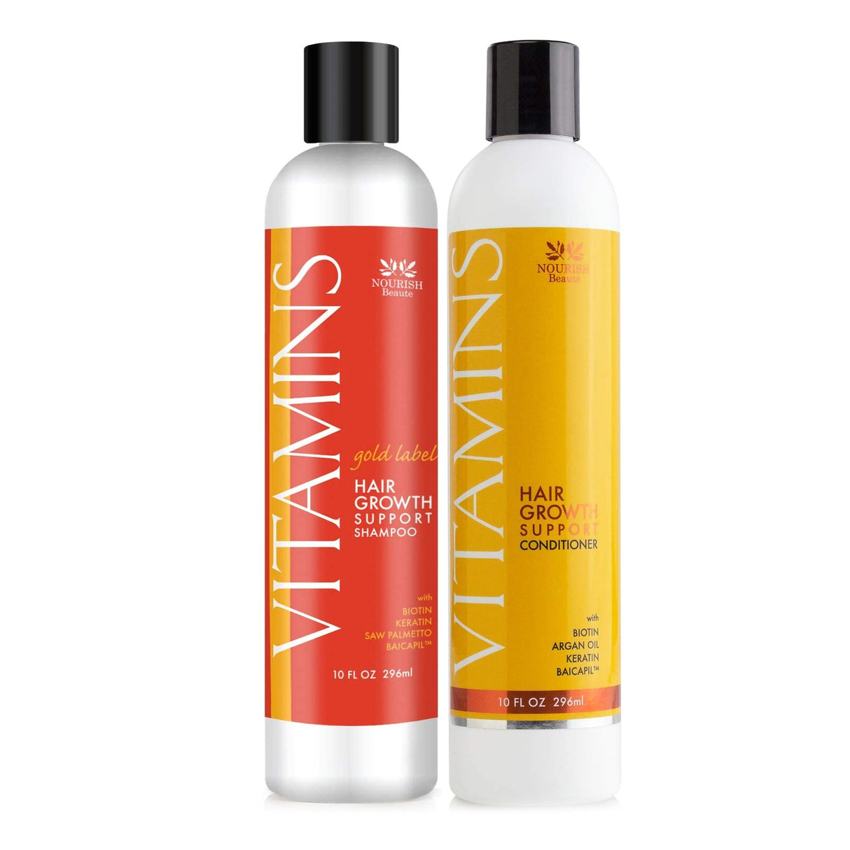 Shampoo and Conditioner Nourish Beaut Premium Vitamins Hair Growth Support 10 oz. Flip Top Bottle Scented