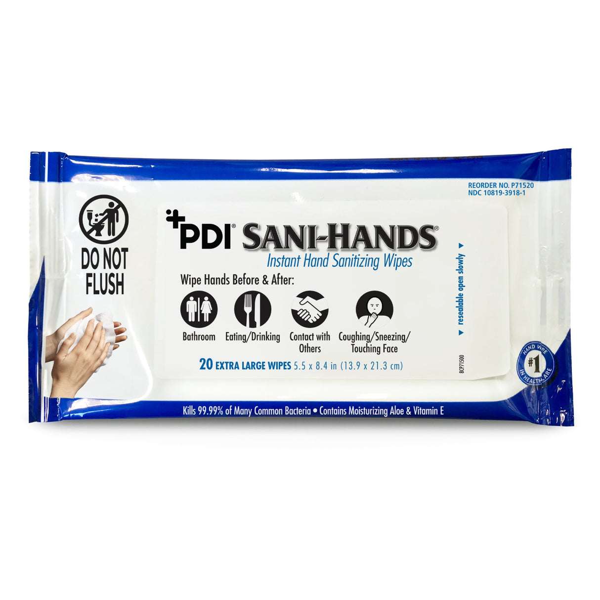 Hand Sanitizing Wipe Sani-Hands 20 Count Ethyl Alcohol Wipe Soft Pack