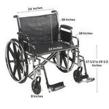 Bariatric Wheelchair McKesson Dual Axle Desk Length Arm Swing-Away Footrest Black Upholstery 24 Inch Seat Width Adult 450 lbs. Weight Capacity - BeHope