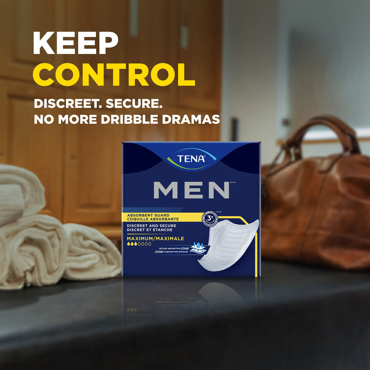 Bladder Control Pad TENA Men Maximum 8 Inch Length Heavy Absorbency Dry-Fast Core One Size Fits Most