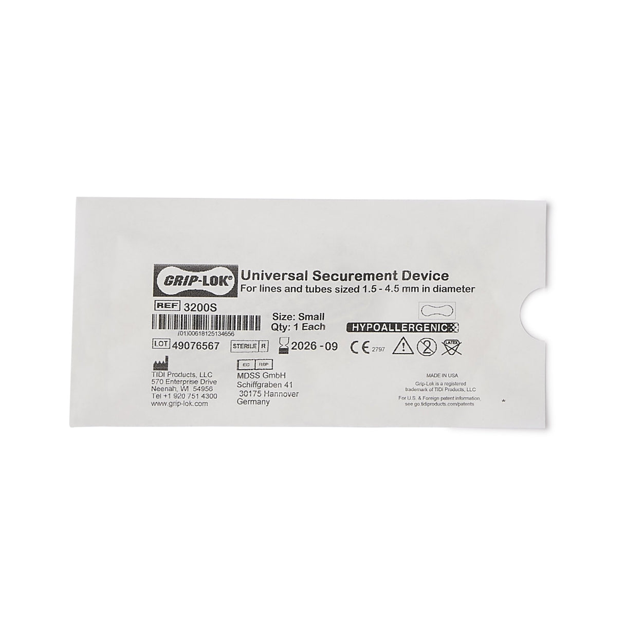 Foley Catheter / Line Securement Device Grip-Lok® Small, 3 Inch Length, Sterile - BeHope