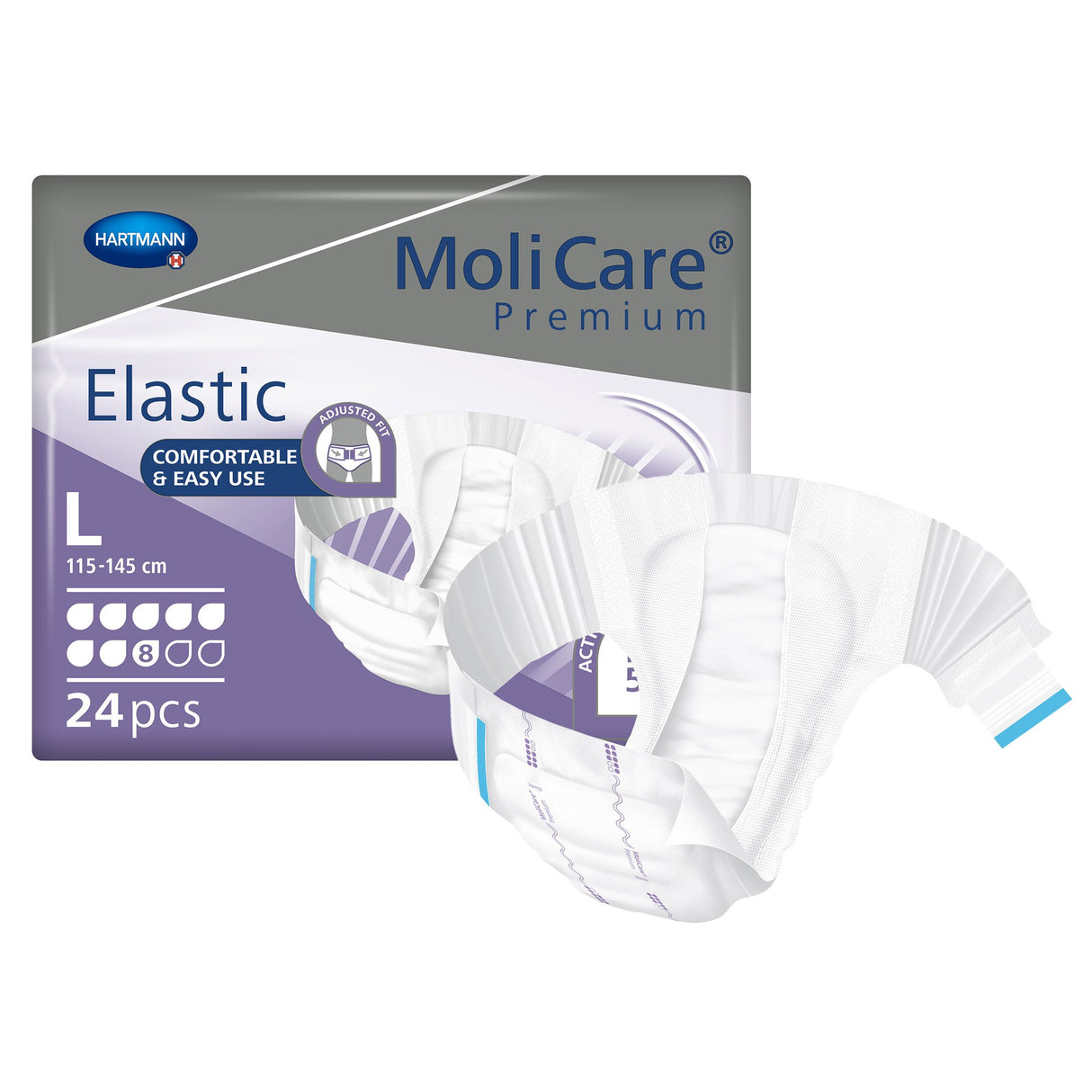 Unisex Adult Incontinence Brief MoliCare® Premium Elastic 8D Large Disposable Heavy Absorbency - BeHope