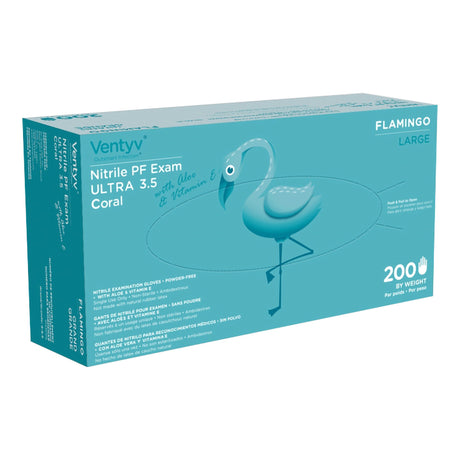 Exam Glove Ventyv® Ultra 3.5 CORAL (FLAMINGO) Large NonSterile Nitrile Standard Cuff Length Textured Fingertips Coral Not Rated - BeHope