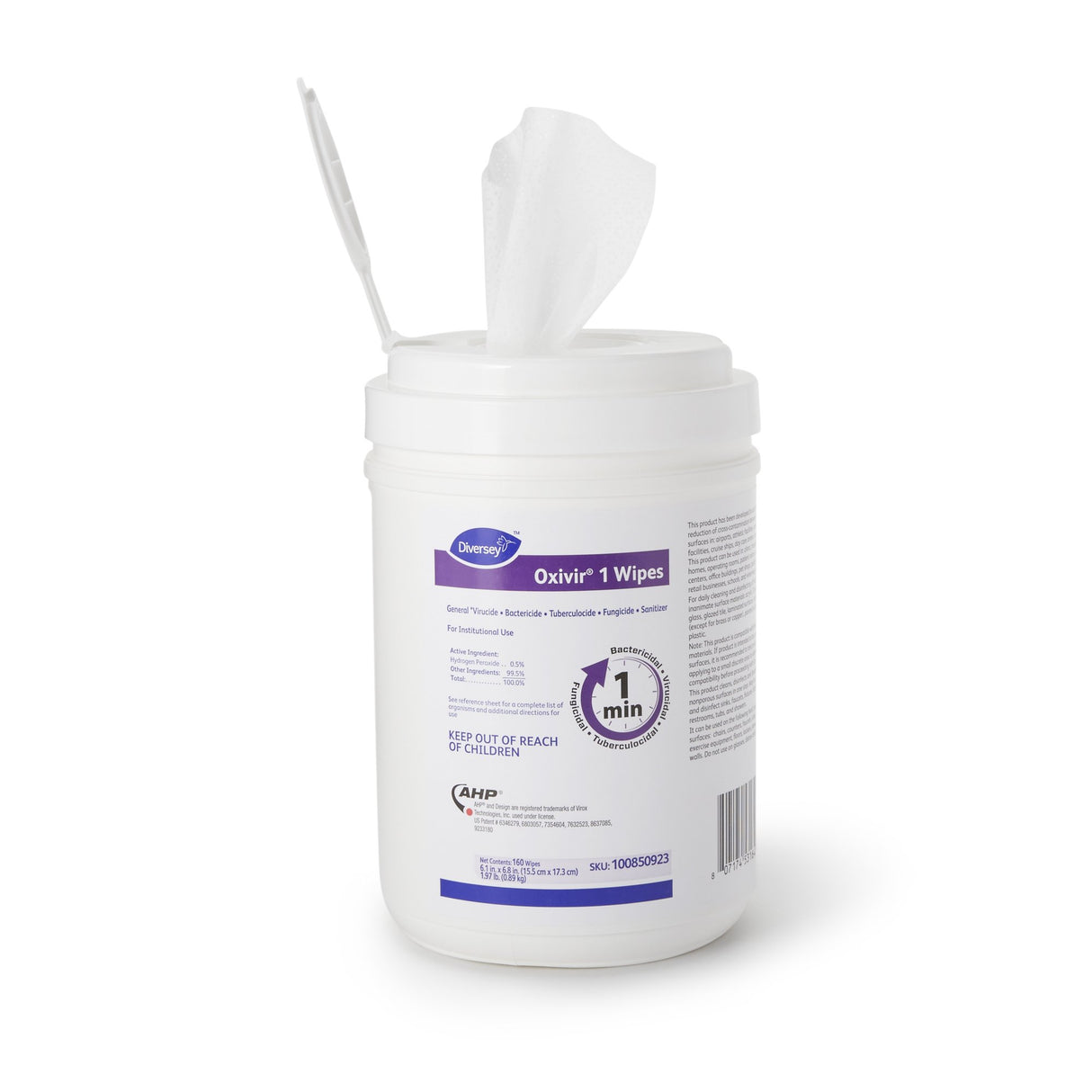 Diversey Oxivir 1 Surface Disinfectant Cleaner Premoistened Hydrogen Peroxide Based Manual Pull Wipe 160 Count Canister Scented NonSterile