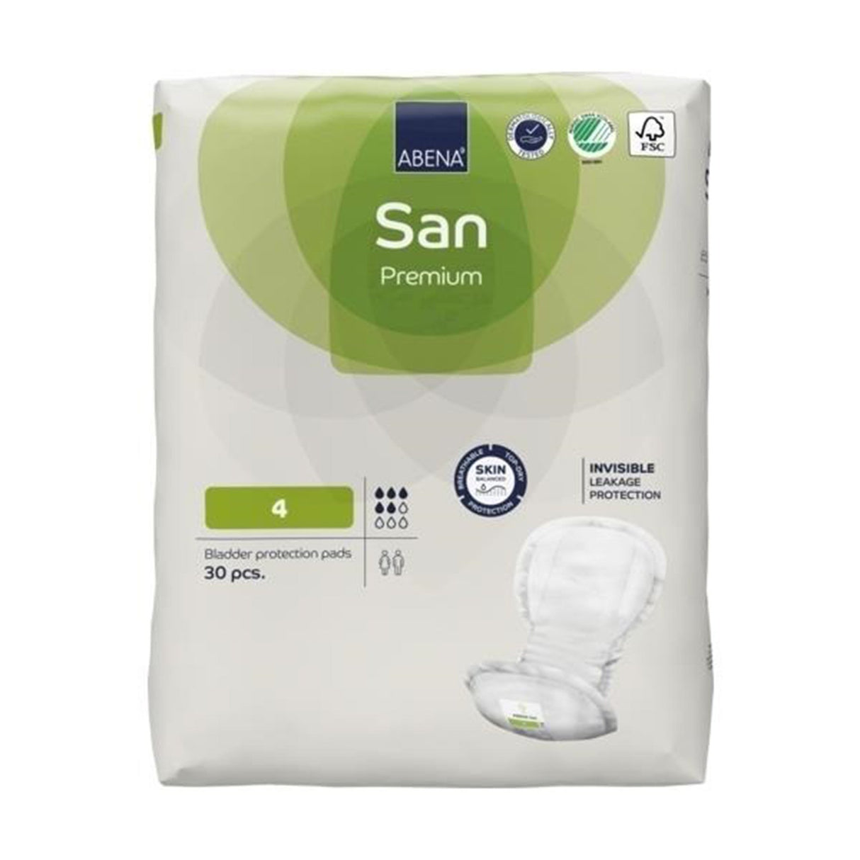 Bladder Control Pad Abena® San Premium 7.8 X 16.5 Inch Moderate Absorbency Fluff / Polymer Core Size 4 - BeHope