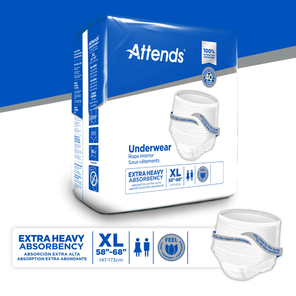 Unisex Adult Absorbent Underwear Attends Care Pull On with Tear Away Seams X-Large Disposable Heavy Absorbency