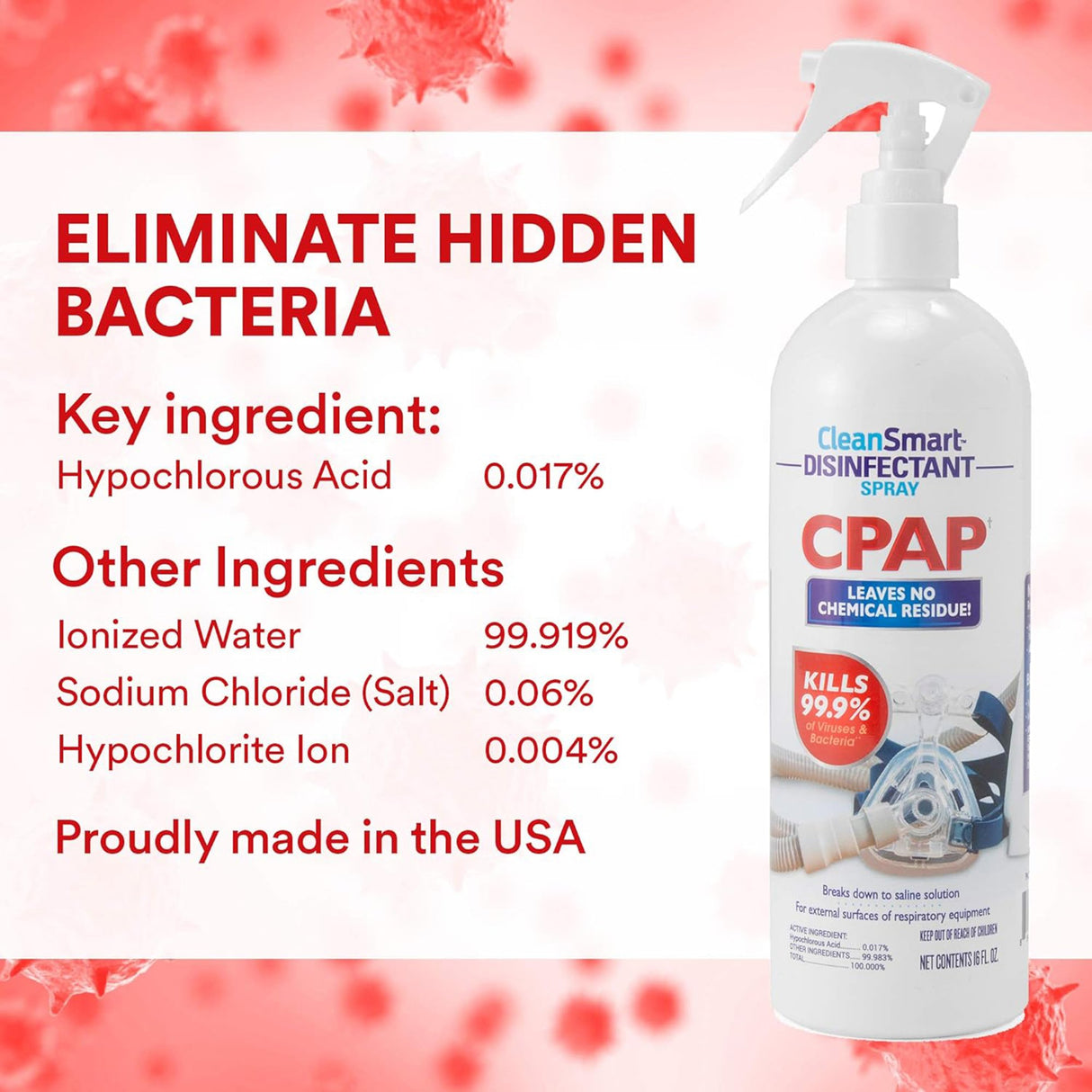 CPAP Disinfectant Spray CleanSmart™ 16 oz., Pump Bottle - BeHope