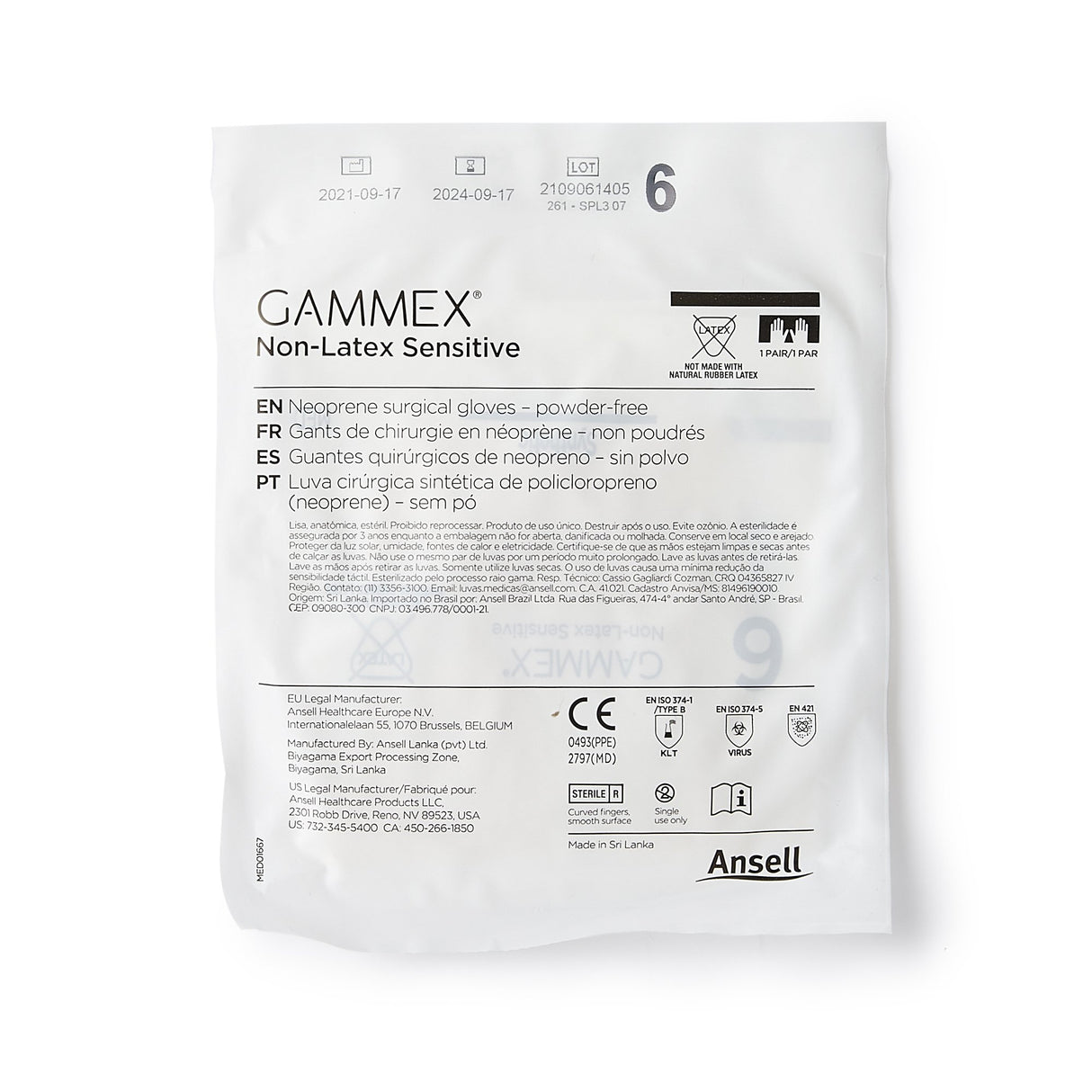 Surgical Glove GAMMEX® Non-Latex Sensitive Size 6 Sterile Polychloroprene Standard Cuff Length Micro-Textured Cream Chemo Tested - BeHope