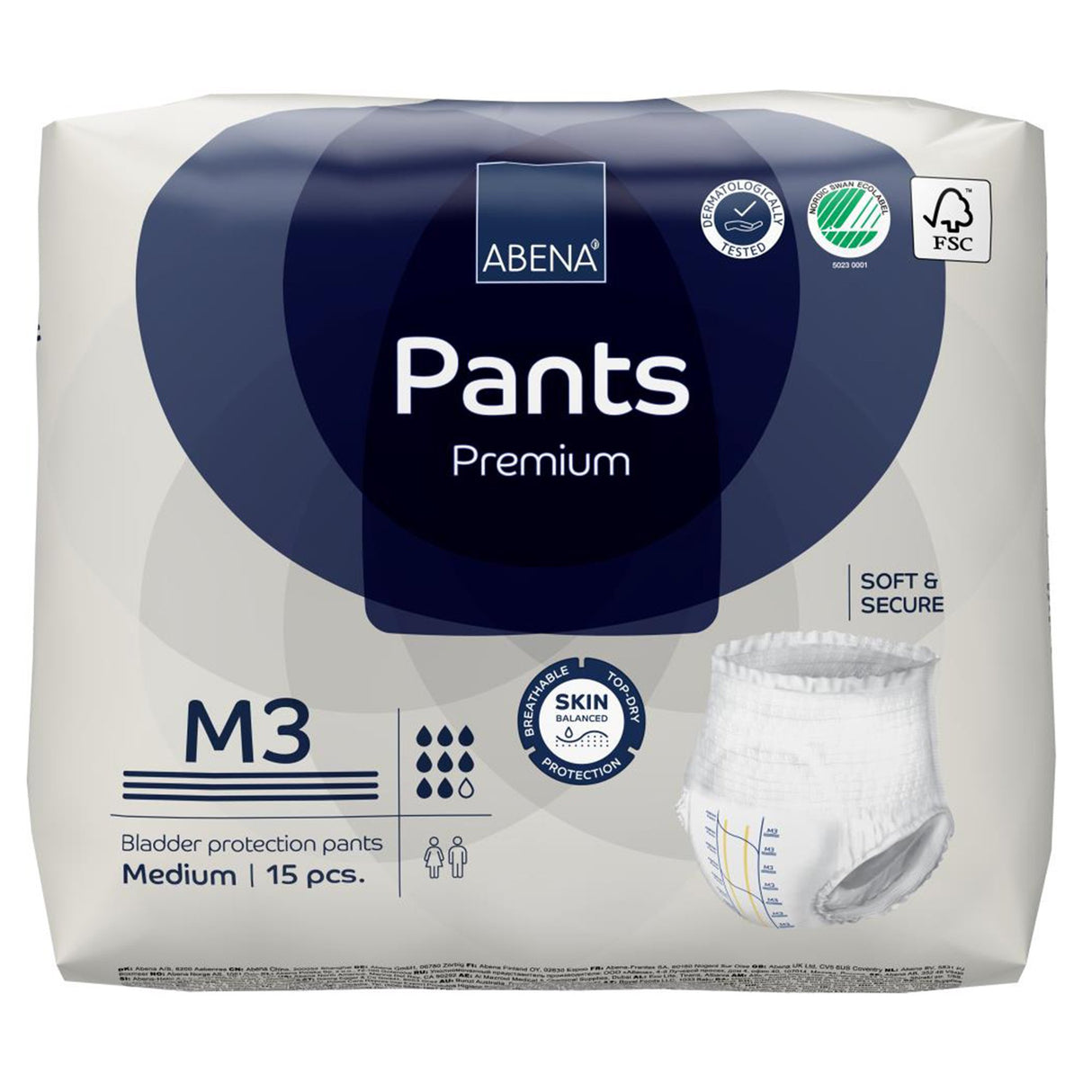 Unisex Adult Absorbent Underwear Abena® Premium Pants M3 Pull On with Tear Away Seams Medium Disposable Heavy Absorbency - BeHope