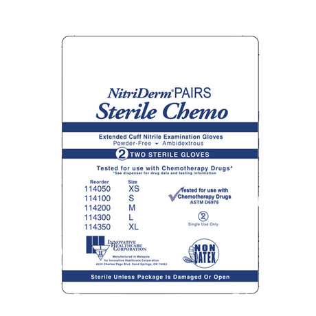 Exam Glove NitriDerm® EC Small Sterile Pair Nitrile Extended Cuff Length Smooth Blue Chemo Tested - BeHope