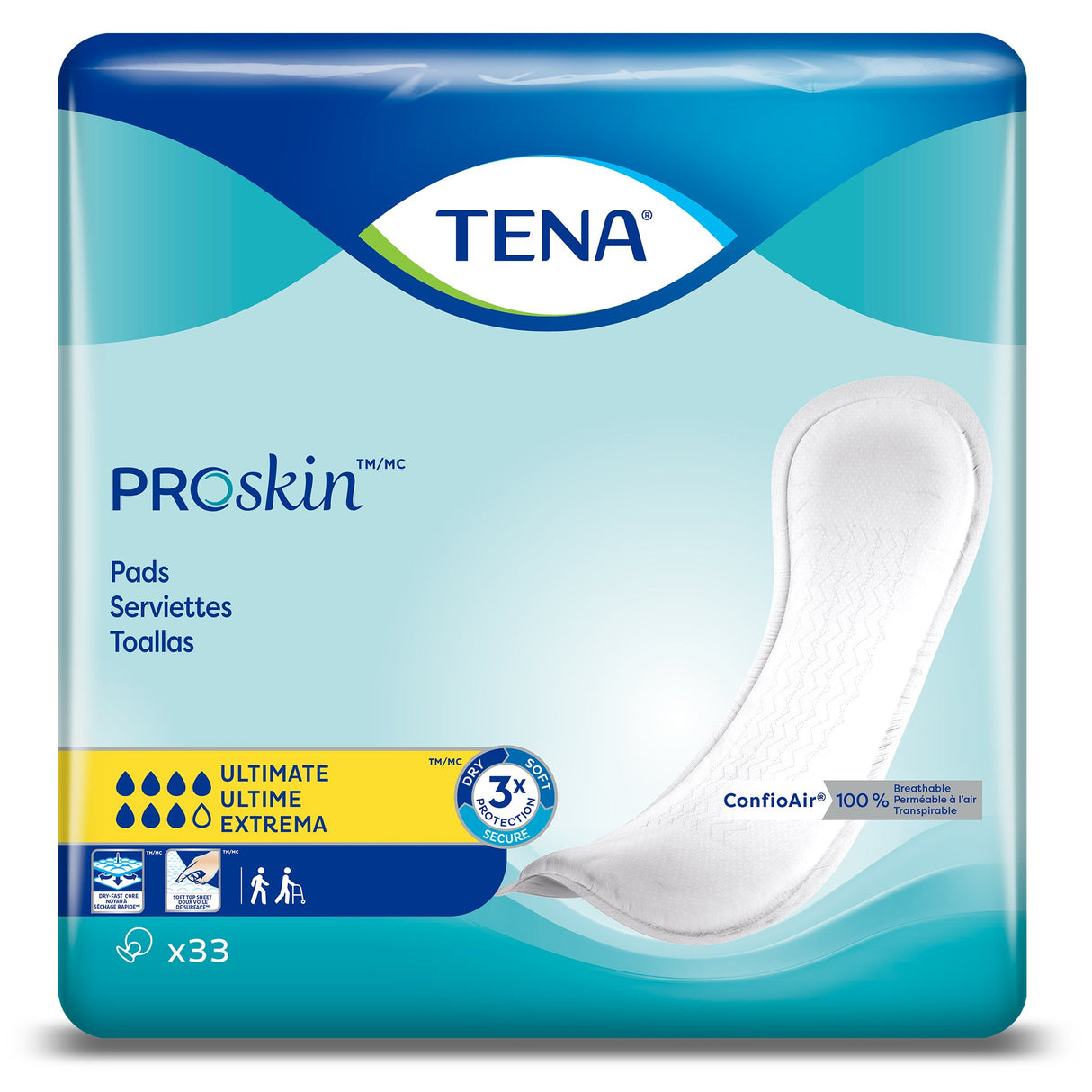 Bladder Control Pad TENA ProSkin Ultimate 16 Inch Length Heavy Absorbency Dry-Fast Core One Size Fits Most