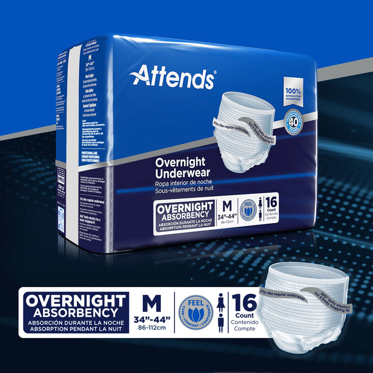 Unisex Adult Absorbent Underwear Attends Overnight Pull On with Tear Away Seams Medium Disposable Heavy Absorbency