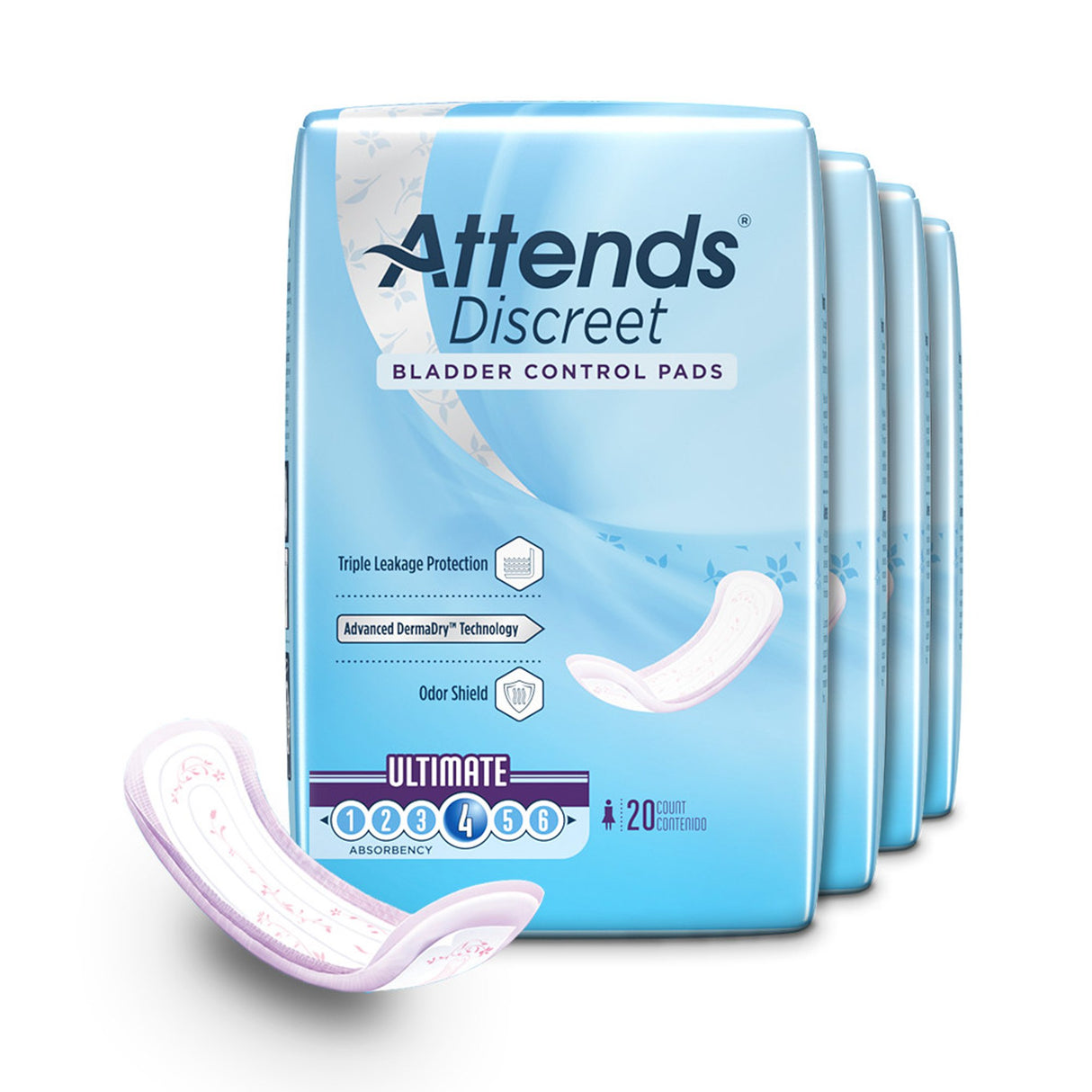 Bladder Control Pad Attends Discreet 15 Inch Length Moderate Absorbency Polymer Core One Size Fits Most