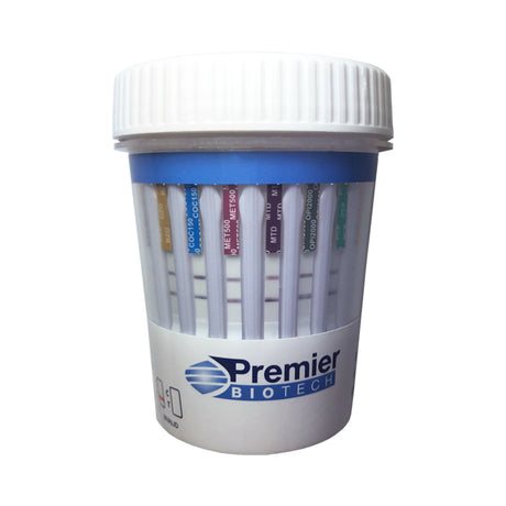 Drugs of Abuse Test Kit Premier Bio-Cup AMP, BAR, BUP, BZO, COC, mAMP/MET, MDMA, MTD, OPI, OXY, PCP, TCA, THC 50 25 Tests CLIA Waived - BeHope