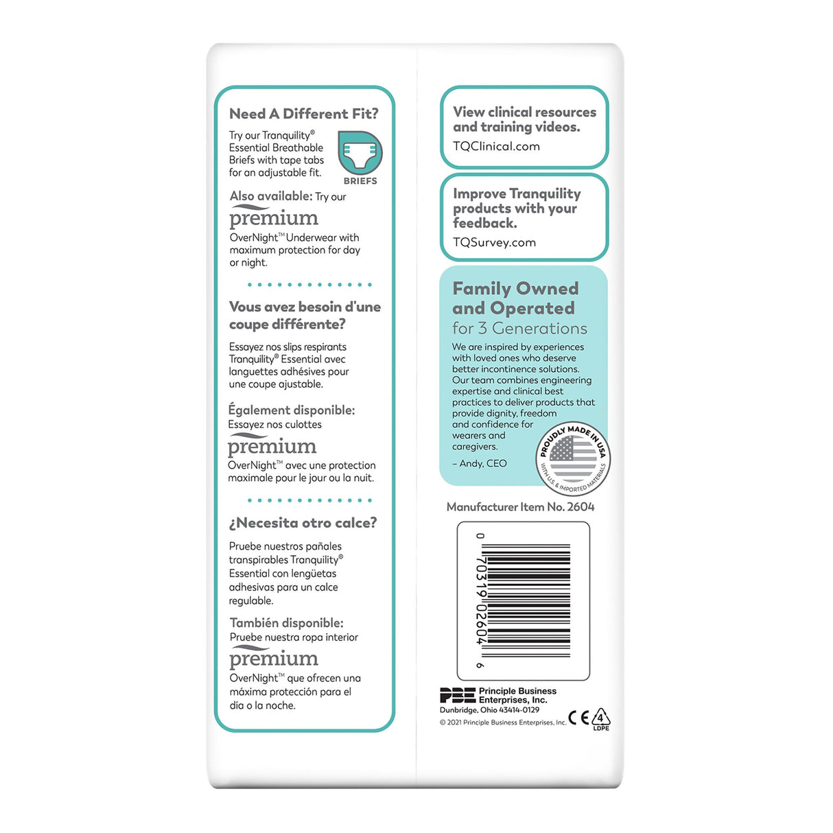 Unisex Adult Absorbent Underwear Tranquility Essential Pull On with Tear Away Seams Small Disposable Heavy Absorbency