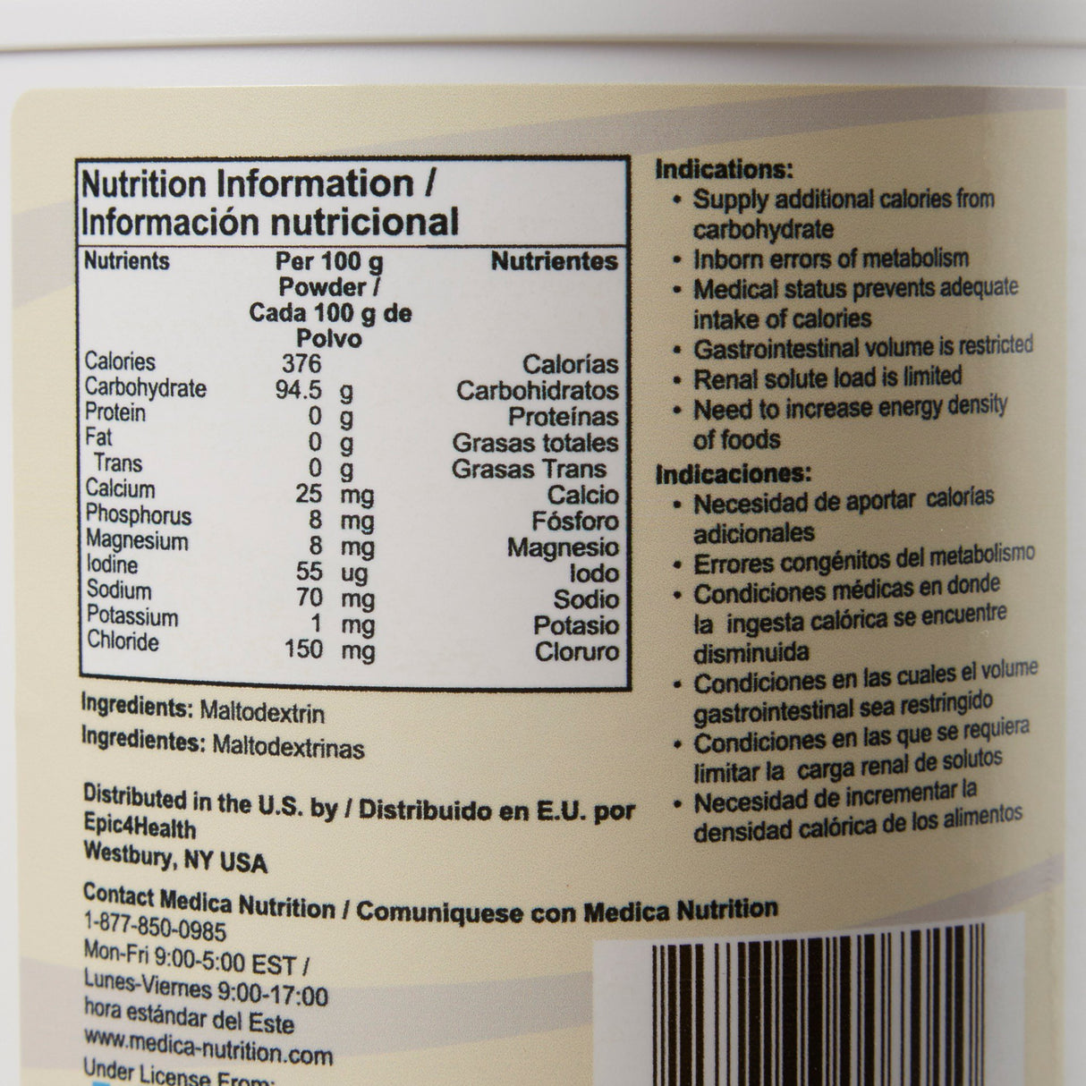 Oral Supplement SolCarb® Unflavored Powder 16 oz. Jar - BeHope