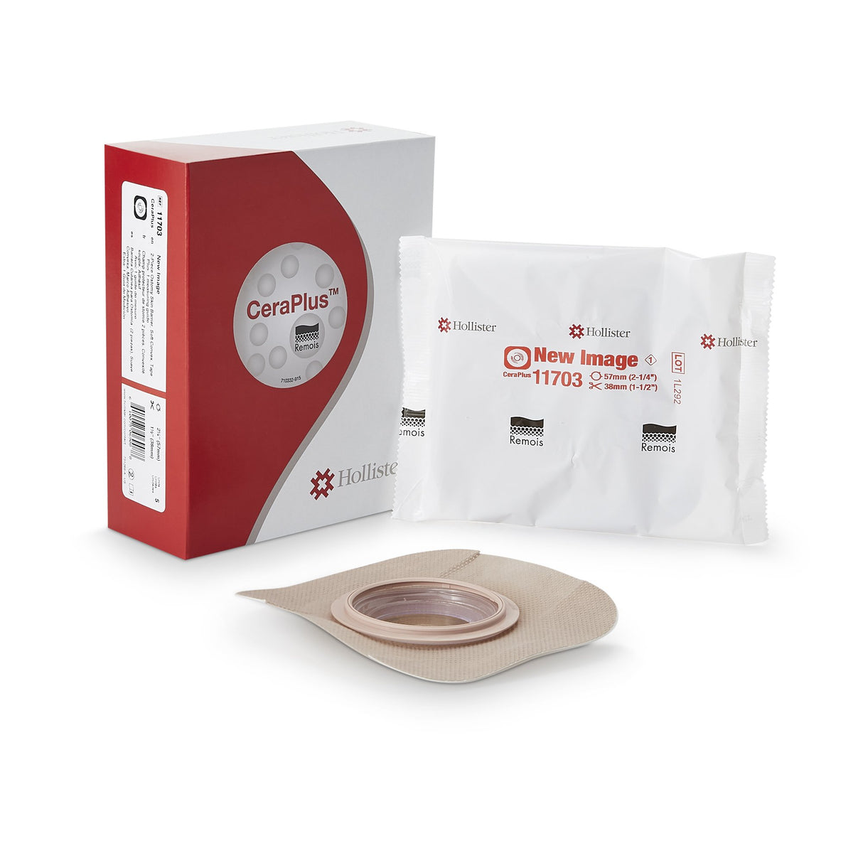 Ostomy Barrier New Image™ CeraPlus™ Trim to Fit, Extended Wear Adhesive Tape Borders 57 mm Flange Red Code System Up to 1-1/2 Inch Opening - BeHope