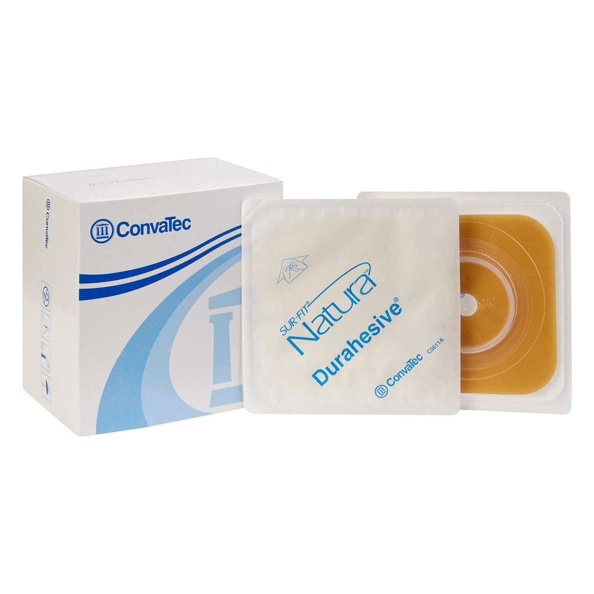Ostomy Barrier Sur-Fit Natura® Trim to Fit, Extended Wear Durahesive® Without Tape 45 mm Flange Hydrocolloid 1 to 1-1/4 Inch Opening 4 X 4 Inch - BeHope