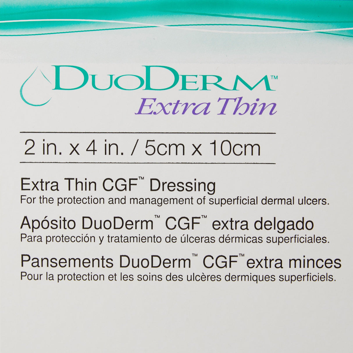 Thin Hydrocolloid Dressing DuoDERM Extra Thin CGF Film Backing 2 X 4 Inch Rectangle Hydrocolloid / Film