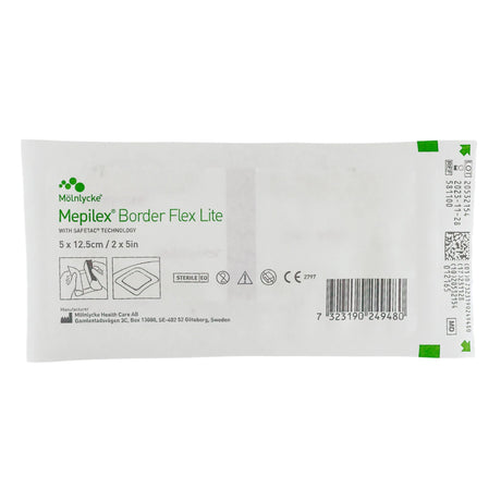 Thin Foam Dressing Mepilex® Border Flex Lite 2 X 5 Inch With Border Film Backing Silicone Adhesive Rectangle Sterile - BeHope