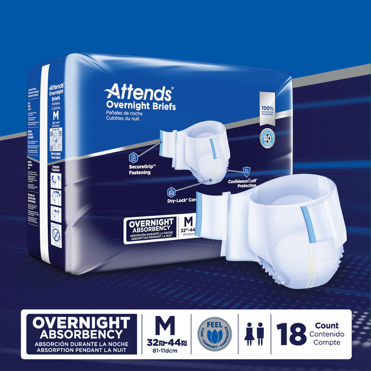 Unisex Adult Incontinence Brief Attends® Overnight Medium Disposable Heavy Absorbency - BeHope