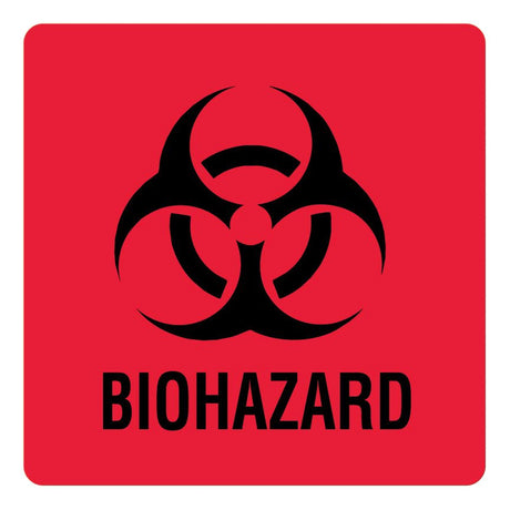 Pre-Printed Label UAL Caution Label Red Paper Biohazard / Symbol Black Biohazard 3 X 3 Inch - BeHope