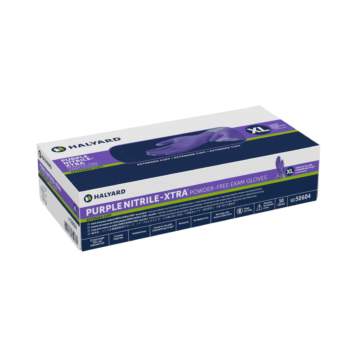 Exam Glove Purple Nitrile-Xtra™ X-Large NonSterile Nitrile Extended Cuff Length Textured Fingertips Purple Chemo Tested - BeHope