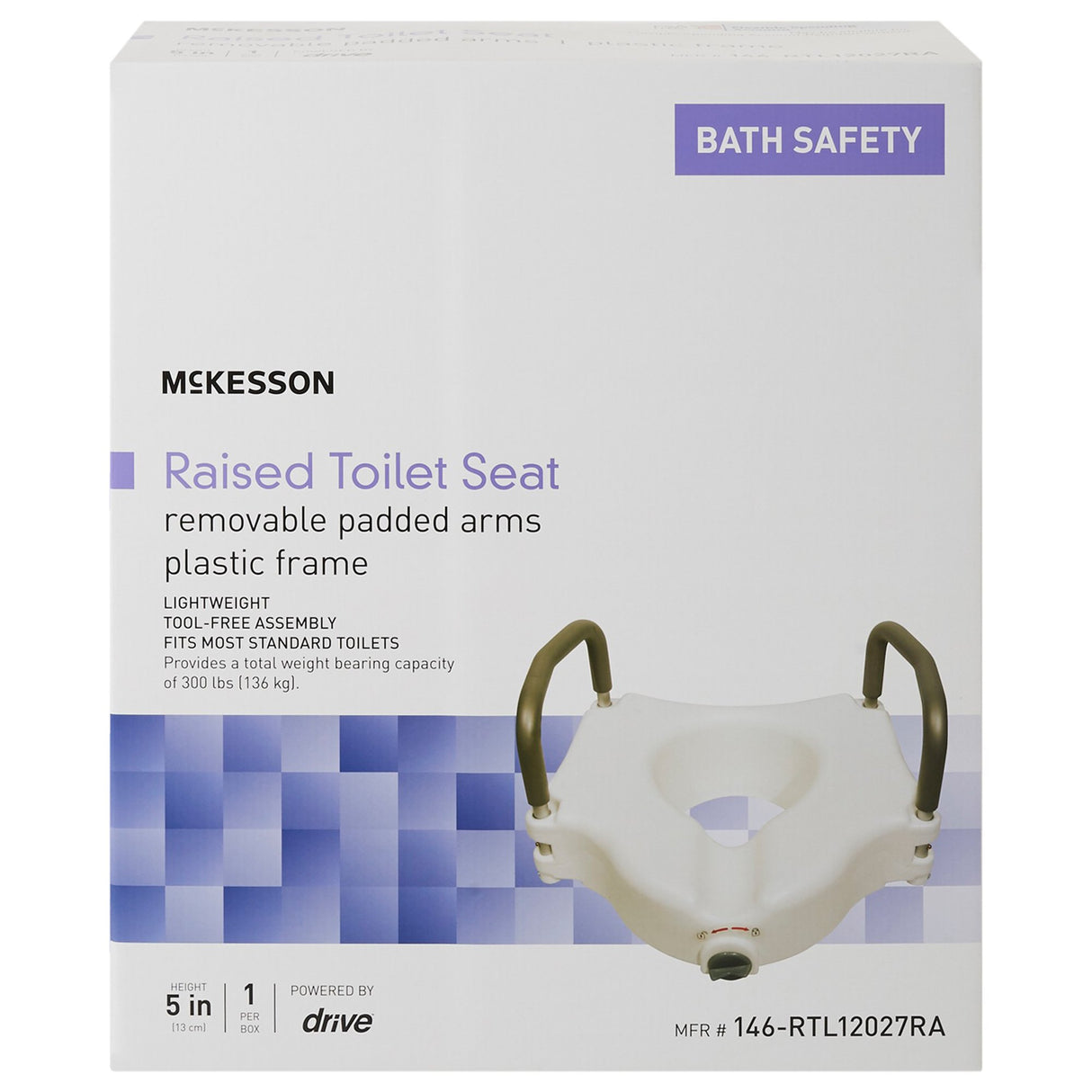 Raised Toilet Seat McKesson 5 Inch Height White 300 lbs. Weight Capacity - BeHope