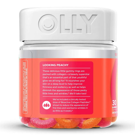 Dietary Supplement OLLY® Collagen Rings Collagen Peptides 2,500 mg Strength Gummy 30 per Bottle Peach Flavor - BeHope