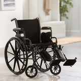 Lightweight Wheelchair McKesson Dual Axle Desk Length Arm Swing-Away Elevating Legrest Black Upholstery 18 Inch Seat Width Adult 300 lbs. Weight Capacity - BeHope