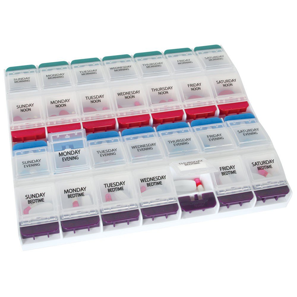 Pill Organizer Push Button Medtime Planner® X-Large 7 Day 4 Dose - BeHope