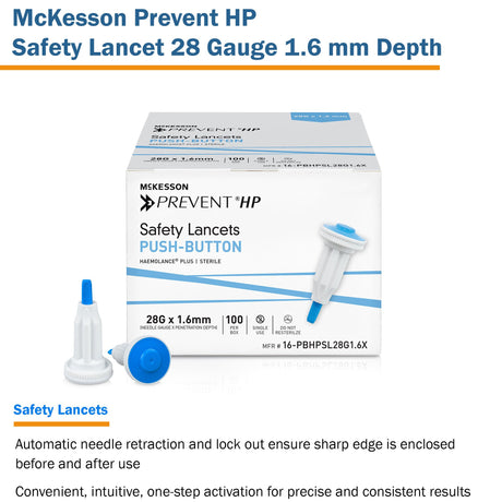 Safety Lancet McKesson Prevent® HP 28 Gauge Retractable Push Button Activation Finger - BeHope