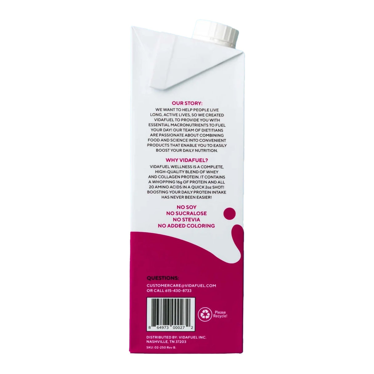 Oral Supplement Vida Fuel Wellness Protein Berry Delight Flavor Liquid 32 oz. Reclosable Carton