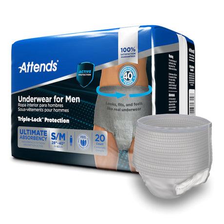 Male Adult Absorbent Underwear Attends For Men Pull On with Tear Away Seams Small / Medium Disposable Heavy Absorbency