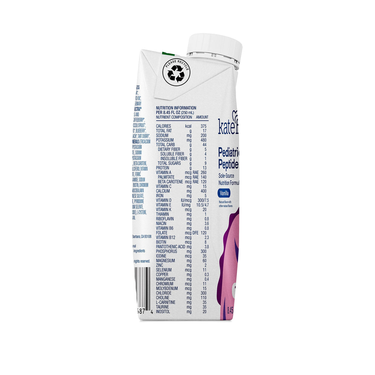 Pediatric Oral Supplement Kate Farms Pediatric Peptide 1.5 Vanilla Flavor 8.45 oz. Carton Liquid Organic Hydrolyzed Pea Protein - BeHope