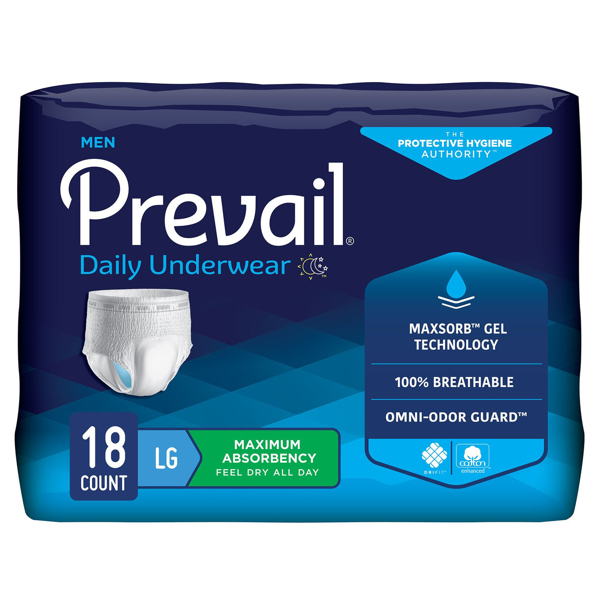 Male Adult Absorbent Underwear Prevail Daily Underwear Pull On with Tear Away Seams Large Disposable Heavy Absorbency